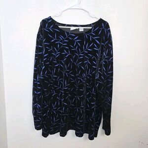Fashion Bug Black Velvet Burnout Blue Sparkle Leaf Glam Evening Dressy Size 26W